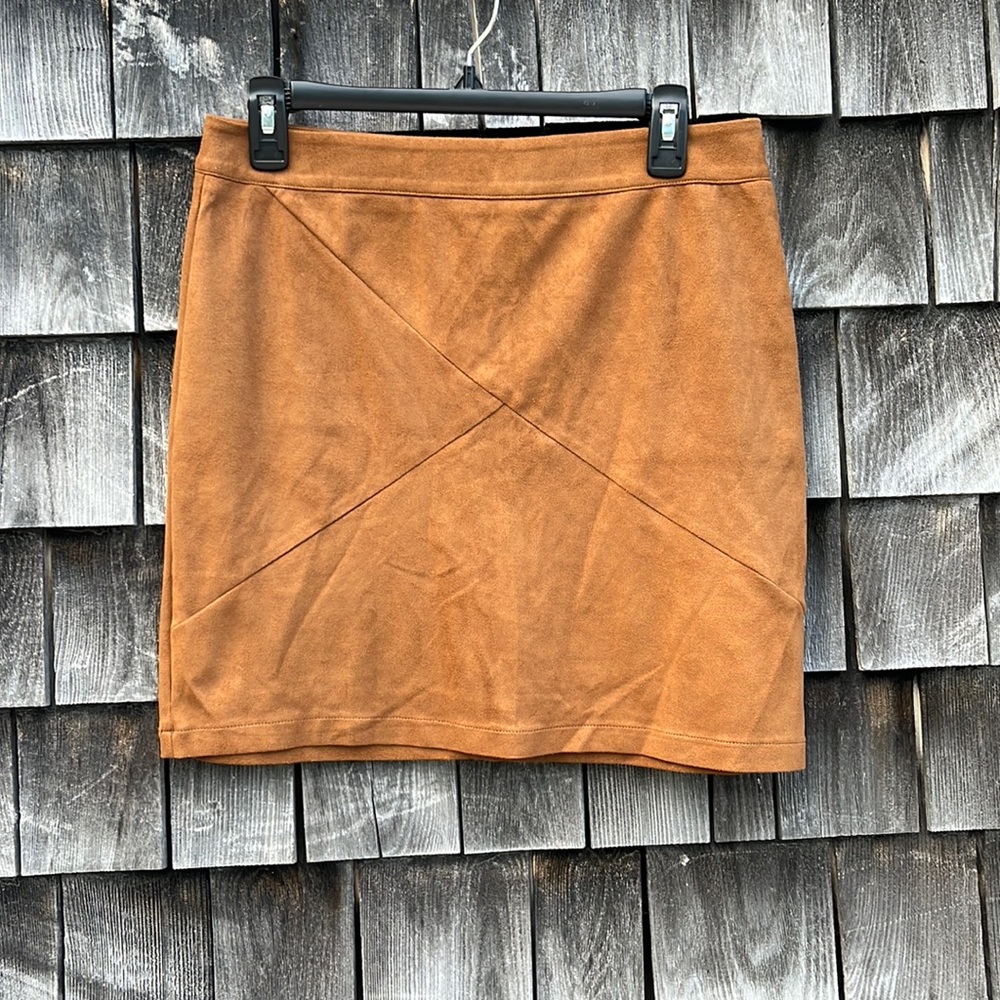 Mango pop faux suede brown mini skirt large